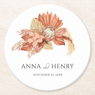 Terracotta Boho getrocknete Pampas Gras Hochzeit Runder Pappuntersetzer
