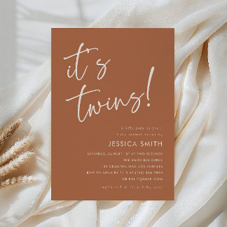 Terracotta Boho Minimalist Twins Baby Shower Einladung
