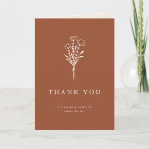 Terracotta Boho Minimalistisch Botanicals Hochzeit Dankeskarte
