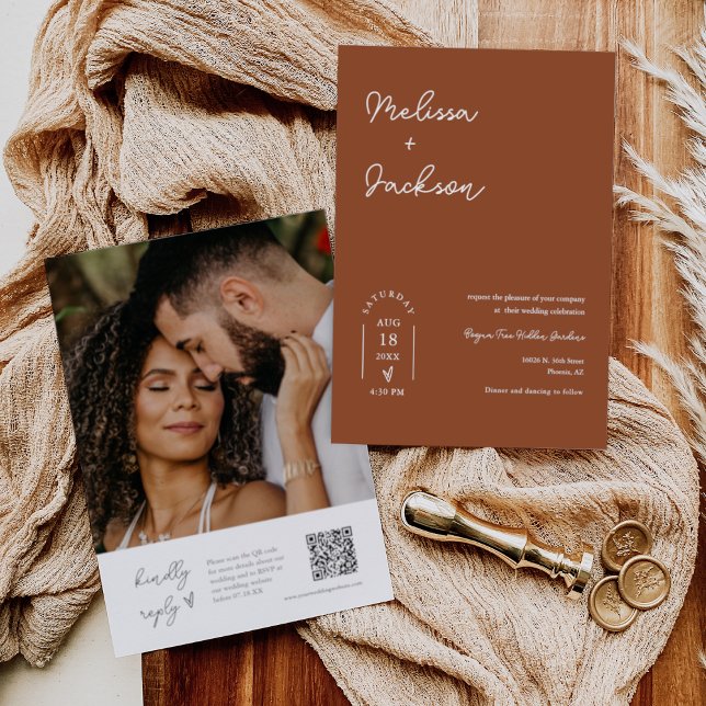 Terracotta Boho Minimalistisch Wedding QR Code Fot Einladung (Von Creator hochgeladen)