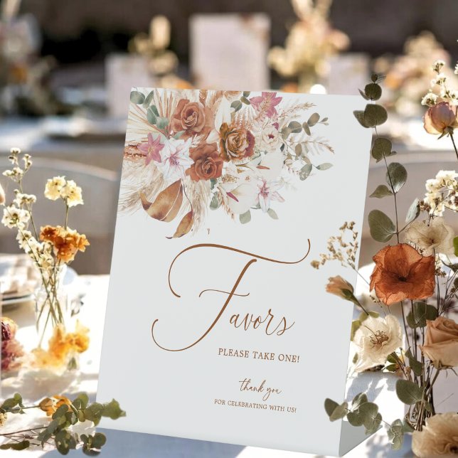 Terracotta Boho Pampas Floral Wedding Favor Sign Sockelschild (Von Creator hochgeladen)