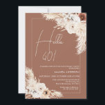 Terracotta Boho Pampas Grass Hallo 40. Geburtstag Einladung<br><div class="desc">Terracotta Boho Pampas Grass Hallo 40. Geburtstag Einladung Bohemische inspirierte Geburtstagsfeier mit zwei beige-braunen Blumenarrangements mit Pampas Gras auf einem terrakottfarbenen Hintergrund. Ideal für alle,  die eine böhmische Geburtstagseinladung suchen und für jedes Alter genutzt werden können.</div>