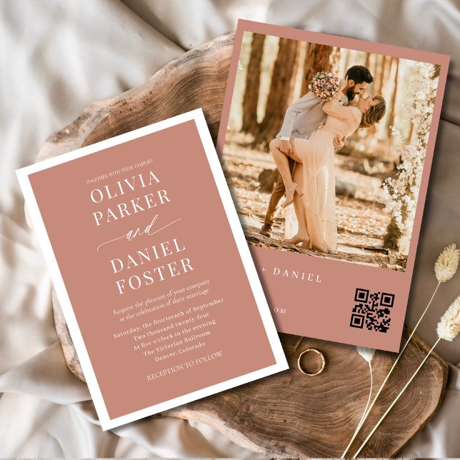 Terracotta Boho QR Code Foto Wedding Einladung (Von Creator hochgeladen)