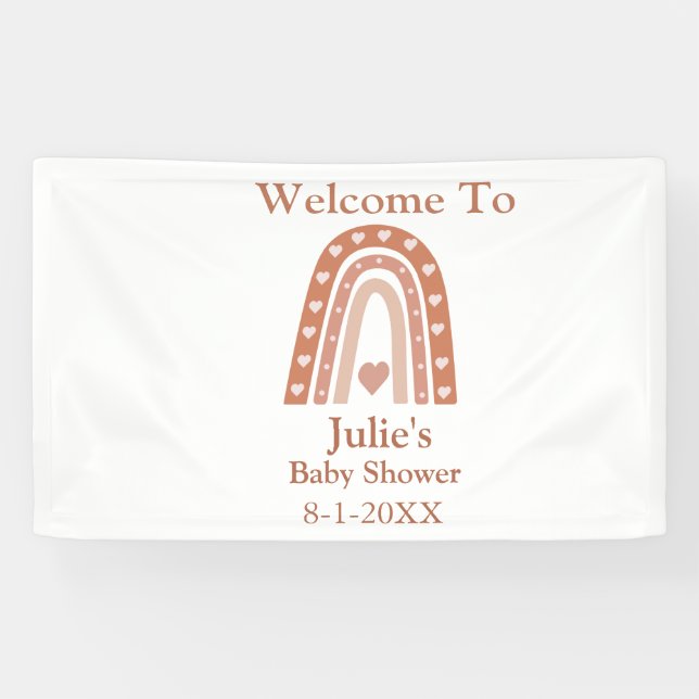 Terracotta Boho Rainbow Baby Dusche Willkommen Banner (Horizontal)