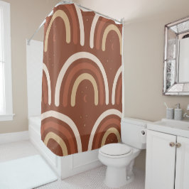 Terracotta Boho Rainbow Bohemisch Moon Stars Brown Duschvorhang