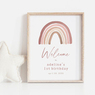 Terracotta Boho Rainbow Geburtstag Begrüßungszeich Poster