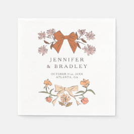 Terracotta Boho Ribbons und Blume Hochzeit Serviette