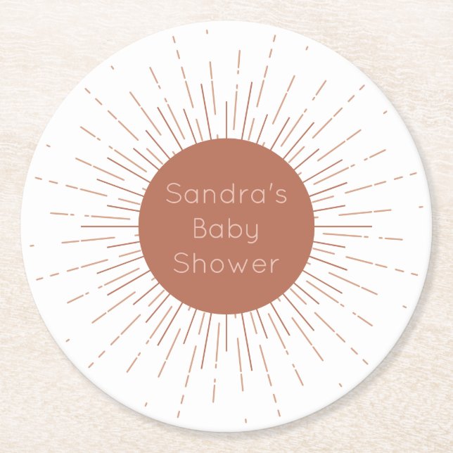 Terracotta Boho Sun Runder Pappuntersetzer (Vorderseite)