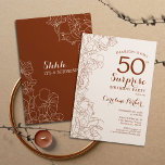 Terracotta Boho Surprise 50. Geburtstagsparty Einladung<br><div class="desc">Floral Terracotta Boho Burnt Orange Überraschung 50. Geburtstag Party Einladung. Minimalistisches modernes Design mit botanischen Akzenten und Typografie-Script-Schriftart. Einfache florale Einladungskarte perfekt für eine stilvolle weibliche Überraschung am Tag. Kann für jedes Alter angepasst werden.</div>