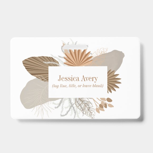 Terracotta Boho Tropical Abzeichen Ausweis (Vorderseite)