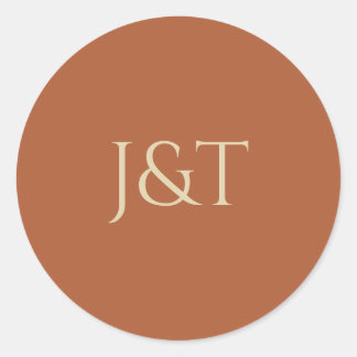 Terracotta Boho Wedding Couple Monogram Runder Aufkleber