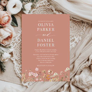 Terracotta Boho Wildblume Minimalistisch Wedding Einladung