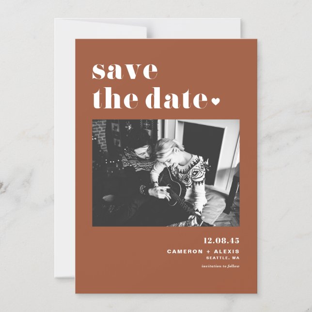 Terracotta Bold Typografy Foto Save the Date Magneteinladung (Vorderseite)