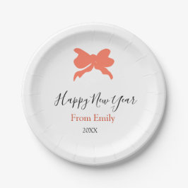 Terracotta bow happy new year name year boho retro pappteller