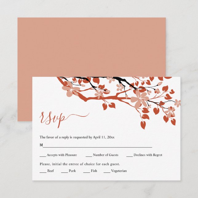 Terracotta Branchen Blume Florenz Hochzeit RSVP Ka (Vorne/Hinten)