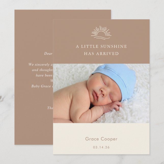 Terracotta Brown Boho Photo Baby Announcement Card Einladung (Vorne/Hinten)