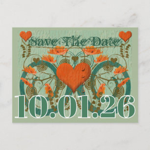 Terracotta Brown Green Earth Tones Save the Date Ankündigungspostkarte