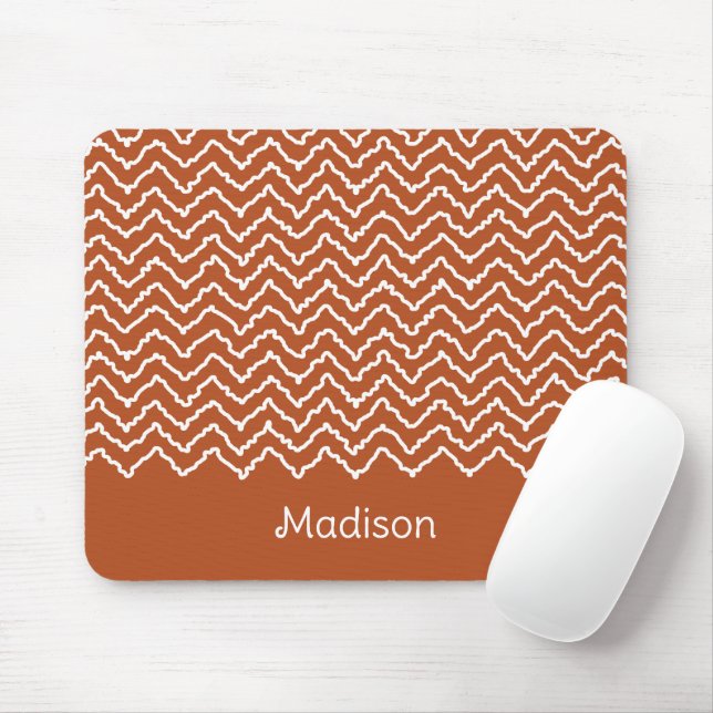 Terracotta Brown Squiggly Chevron Zigzag Pattern Mousepad (Mit Mouse)