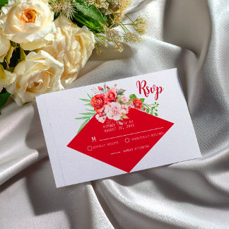 Terracotta Burgundy Blush Floral  Wedding  RSVP Karte