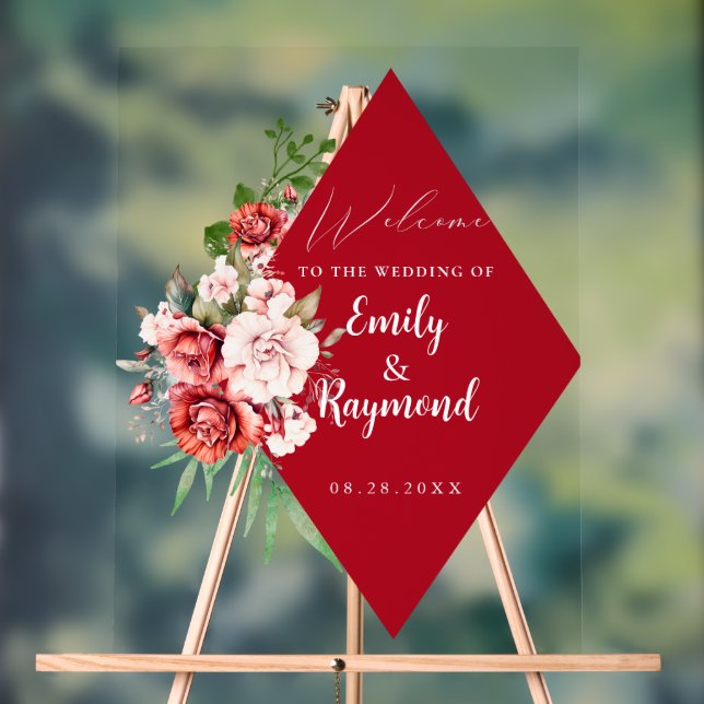 Terracotta Burgundy Blush Floral Wedding Welcome  Acrylschild (Neutral)