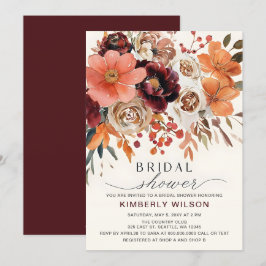 Terracotta Burgundy Floral Fall Brautparty Einladung