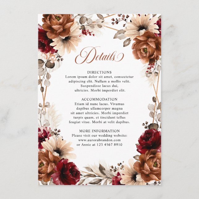 Terracotta Burgundy Mauve Floral Geometric Wedding Begleitkarte (Vorderseite)