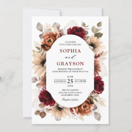 Terracotta Burgundy Mauve Floral Geometric Wedding Einladung