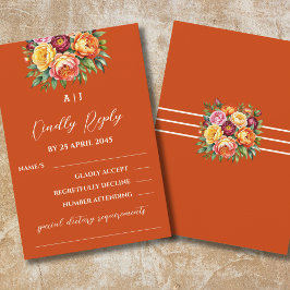 Terracotta Burgundy Peony Rose Blumenzehen RSVP Karte