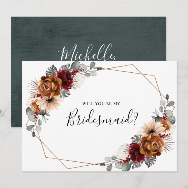 Terracotta Burgundy wird meine Bridesmaid sein Einladung (Vorne/Hinten)