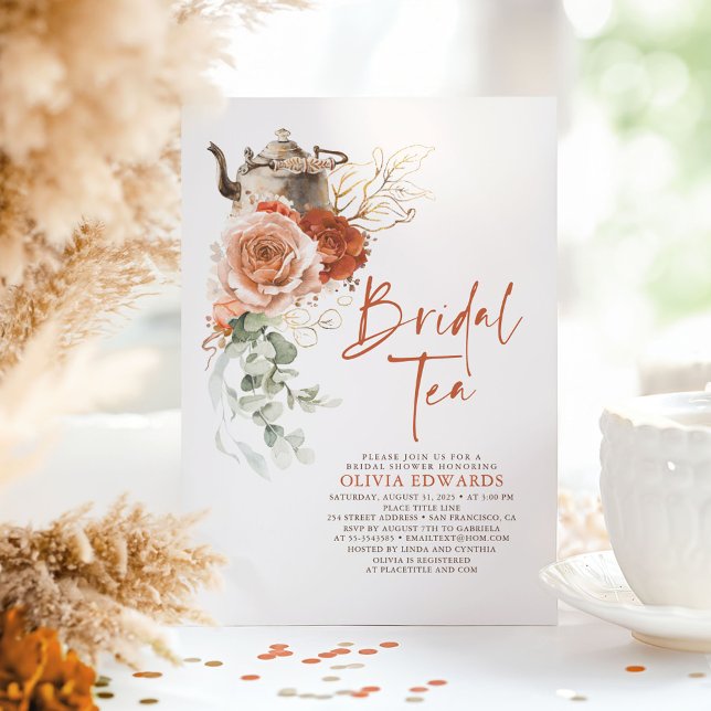 Terracotta Burnt Orange Brautparty Teezeremonie au Einladung (Bridal Tea Terracotta Boho Bridal Shower Invitations)