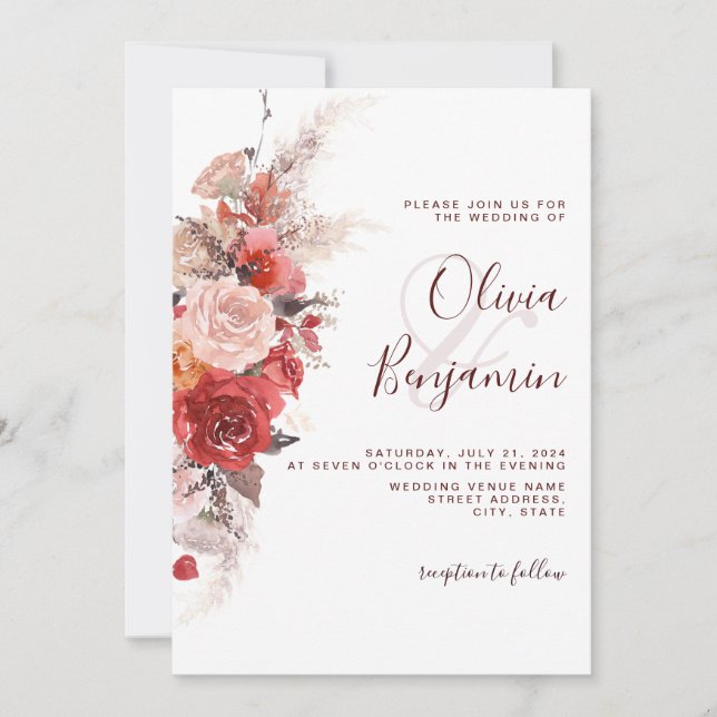 Terracotta Burnt Orange Burgundy Boho Wedding Einladung (Vorderseite)