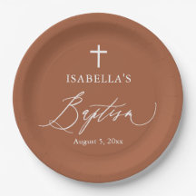 Terracotta Burnt Orange Cross Taufe Party Teller