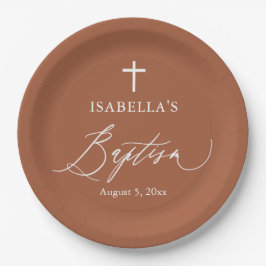 Terracotta Burnt Orange Cross Taufe Party Teller