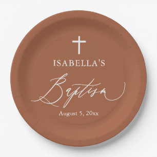 Terracotta Burnt Orange Cross Taufe Party Teller
