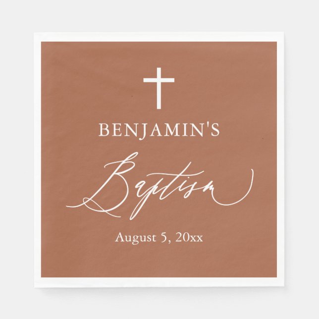 Terracotta Burnt Orange Cross Taufpapier Napkin Serviette (Vorderseite)