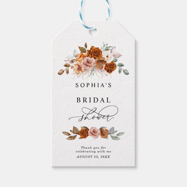 Terracotta Burnt Orange Floral Bridal Shower Geschenkanhänger (Vorderseite)