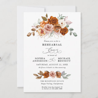 Terracotta Burnt Orange Floral Rehearsal Dinner Einladung