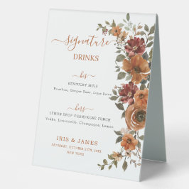 Terracotta Burnt Orange Floral Wedding Drinks Menü Tischaufsteller