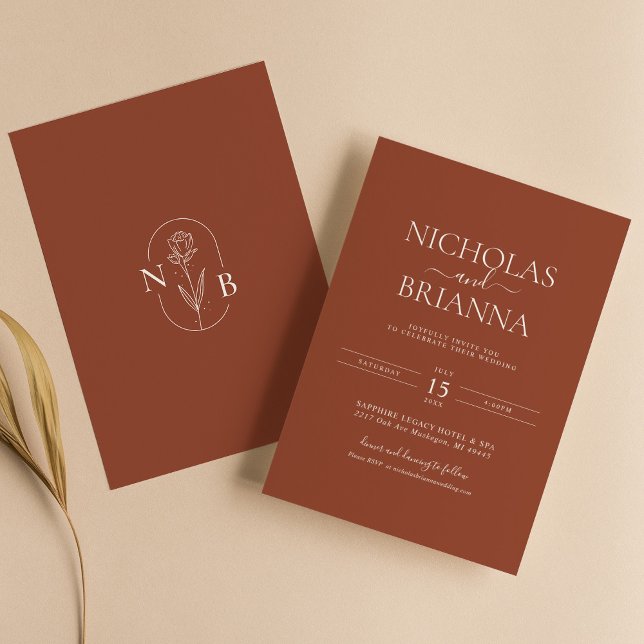 Terracotta Burnt Orange Minimalistisch Boho Weddin Einladung (Von Creator hochgeladen)
