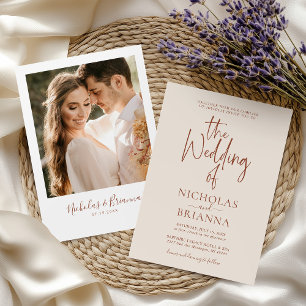 Terracotta Burnt Orange Modern Boho Wedding Foto Einladung