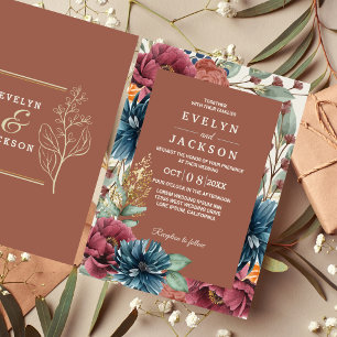 Terracotta Burnt Orange Moderne Rustikale Hochzeit Einladung
