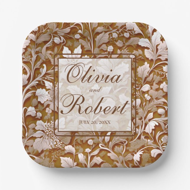 Terracotta Burnt Orange Modernes botanisches Boho Pappteller (Vorderseite)