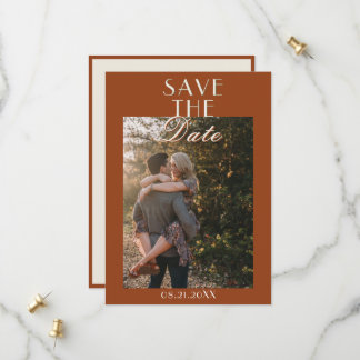 Terracotta Burnt Orange Old Money Photo Wedding Save The Date
