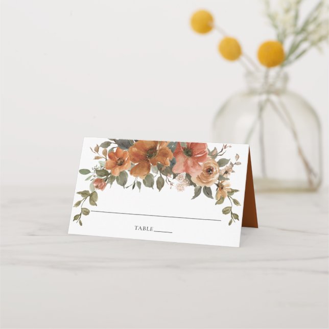 Terracotta Burnt Orange Rust Hochzeit im Herbst Platzkarte (Vorderseite)