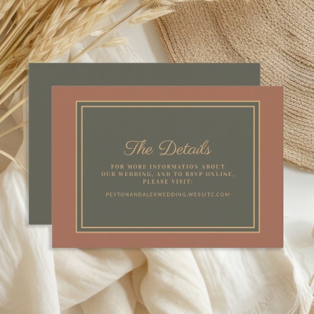 Terracotta Burnt Orange Sage Green Wedding Details Begleitkarte (Terracotta/burnt orange and dark olive/sage green wedding details card)