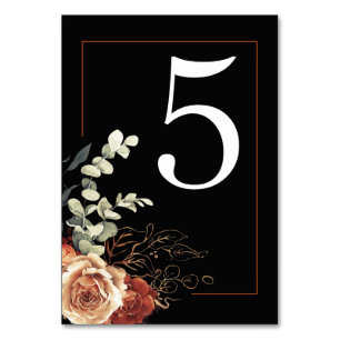 Terracotta Burnt Orange Schwarze Hochzeit Tischnummer