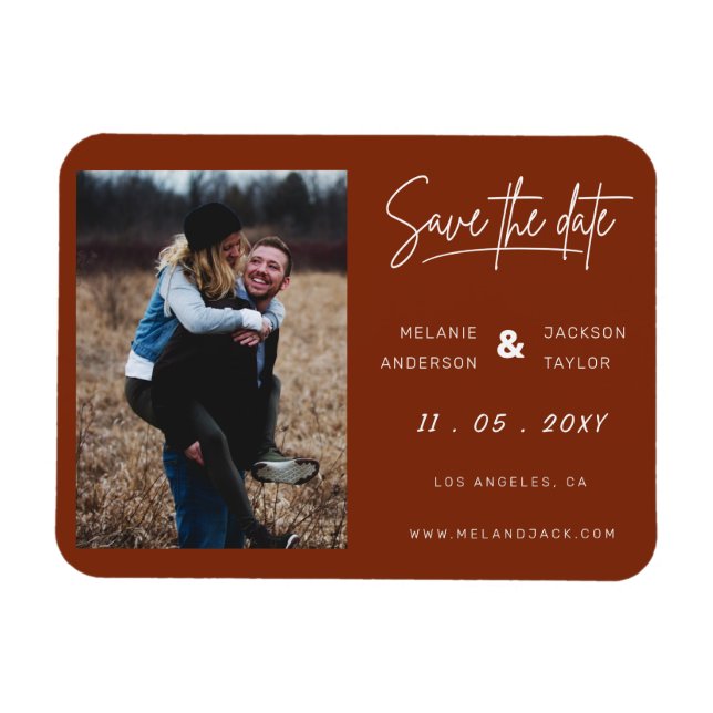 Terracotta Burnt Orange Simple Handwriting Foto S Magnet (Horizontal)