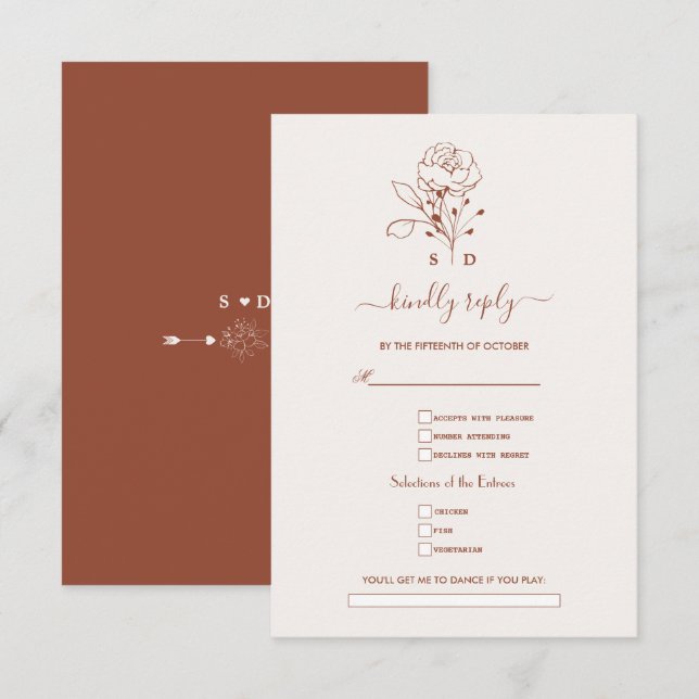 Terracotta Burnt Orange Song Request Wedding RSVP Karte (Vorne/Hinten)