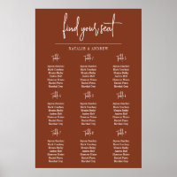 Terracotta Burnt Umber Script 9 Seat Chart