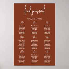 Terracotta Burnt Umber Script 9 Seat Chart Poster